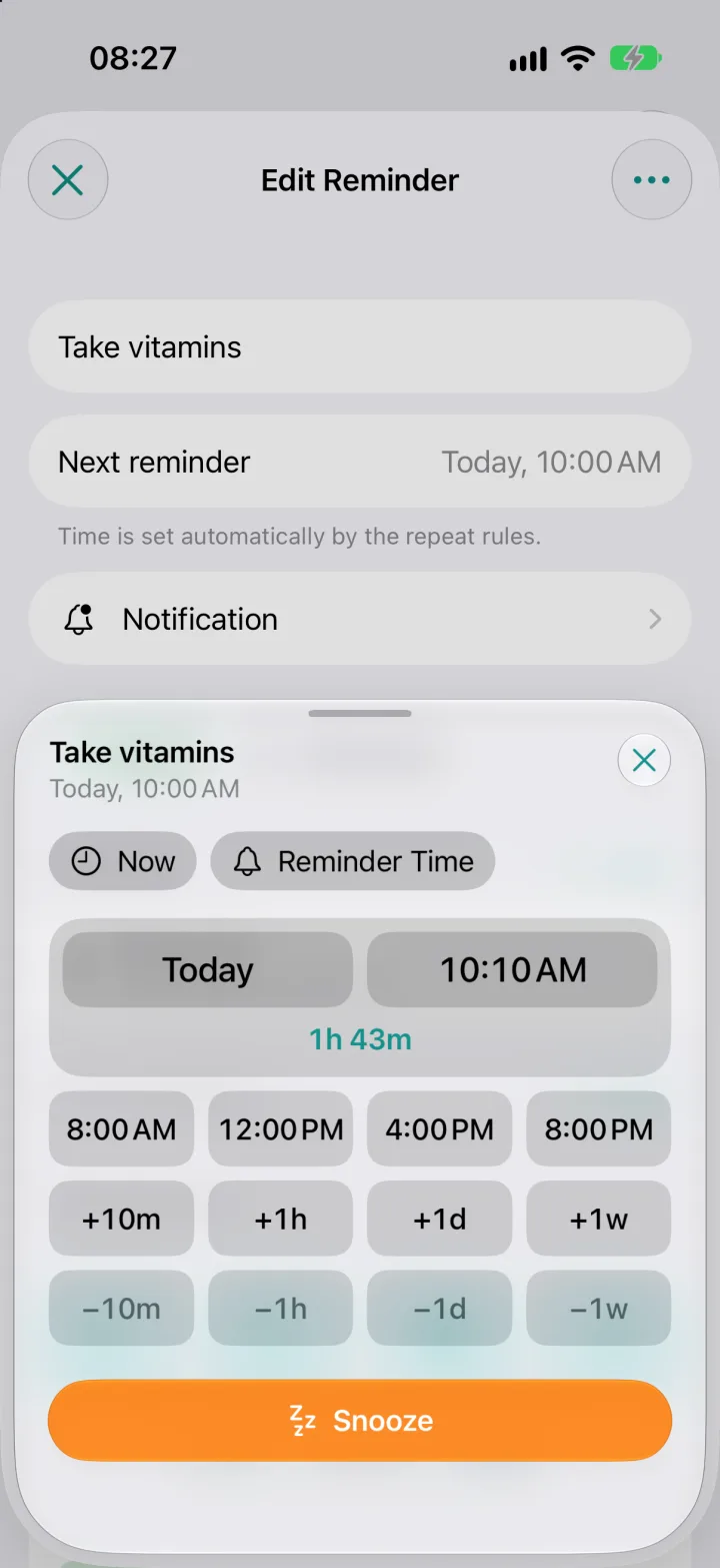 iPhone: snooze options