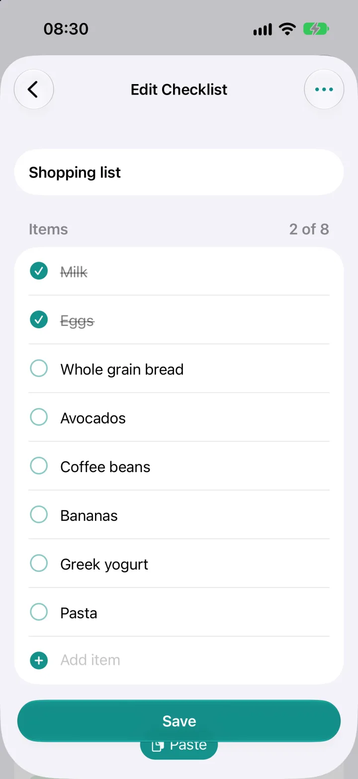 iPhone: checklist editor